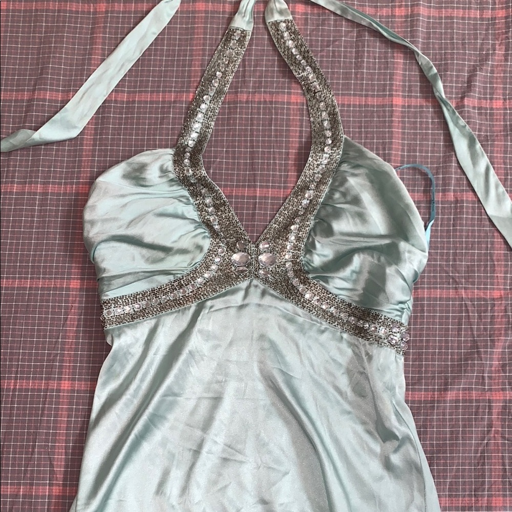 Elegant Silk Halter Neck Dress with Sequins